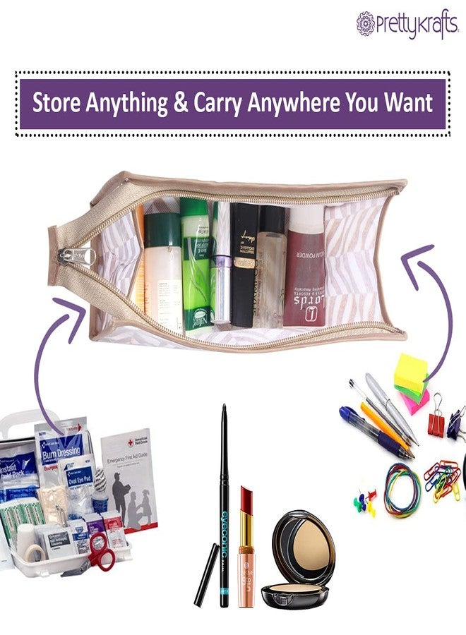 PrettyKrafts Polyester Compact Plastic Shaving Kit, Makeup Kit Pouch, Organizer for Men and Women (Pack of 3) - Beige - Image 3